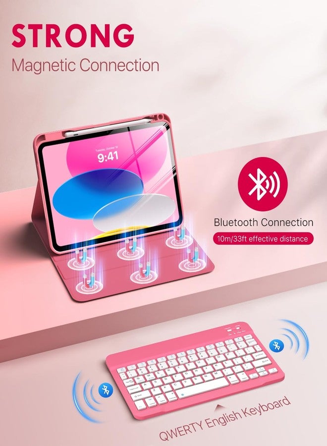 MoKo for iPad (A16) 11th Generation Case with Keyboard 11 inch 2025, iPad 10th Generation 10.9 inch Case with Pencil Holder, Multi-Angle Detachable Bluetooth Keyboard, Pink - Image 3